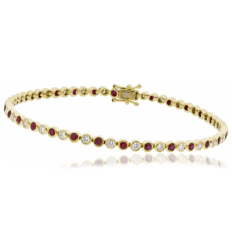 Ladies bracelets steel choices-18ct Yellow Gold Ruby and Diamond Rubover Set Bracelet