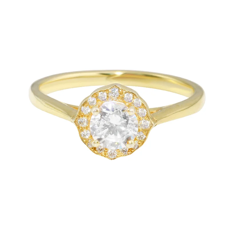 Ladies engagement rings store finds-Round Diamond and Scalloped Halo Engagement Ring