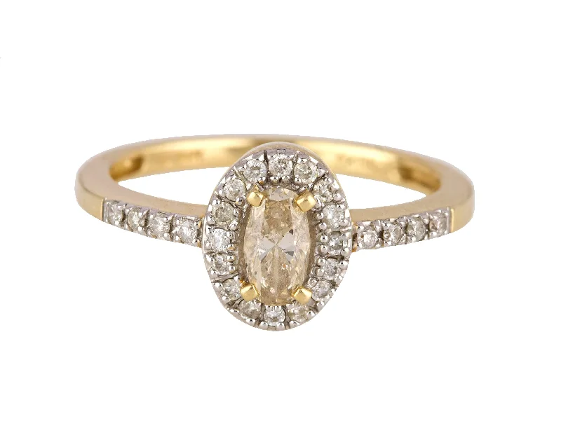 Ladies engagement rings care advice-Women's Estate 14K Yellow Gold 0.42 CT Yellow Oval Halo Diamond Engagement Ring