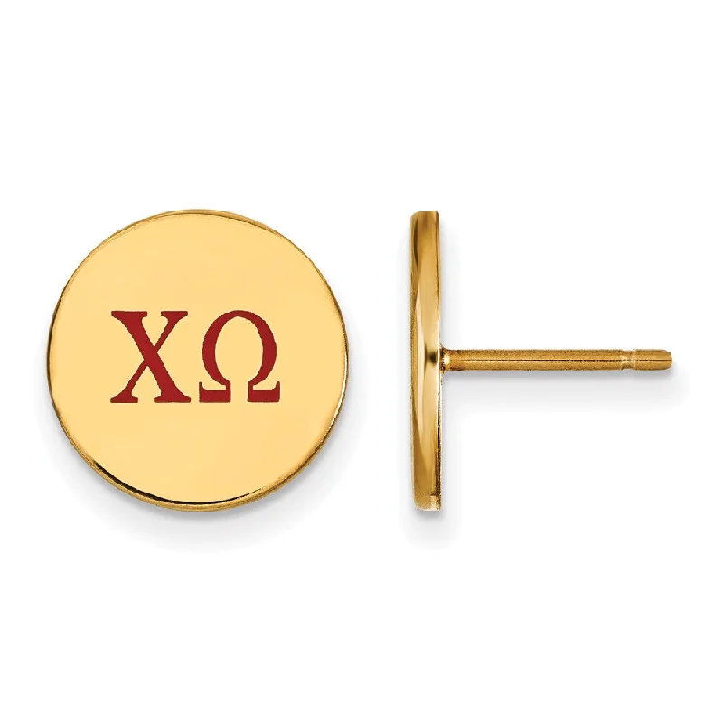 Ladies earrings everyday wear-14K Plated Silver Chi Omega Enamel Greek Letters Post Earrings