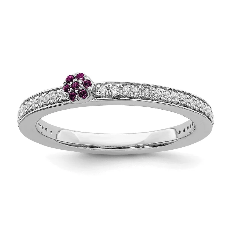 Ladies rings age suitability-14k White Gold, Rhodolite Garnet & 1/8 Ctw Diamond Stackable Ring