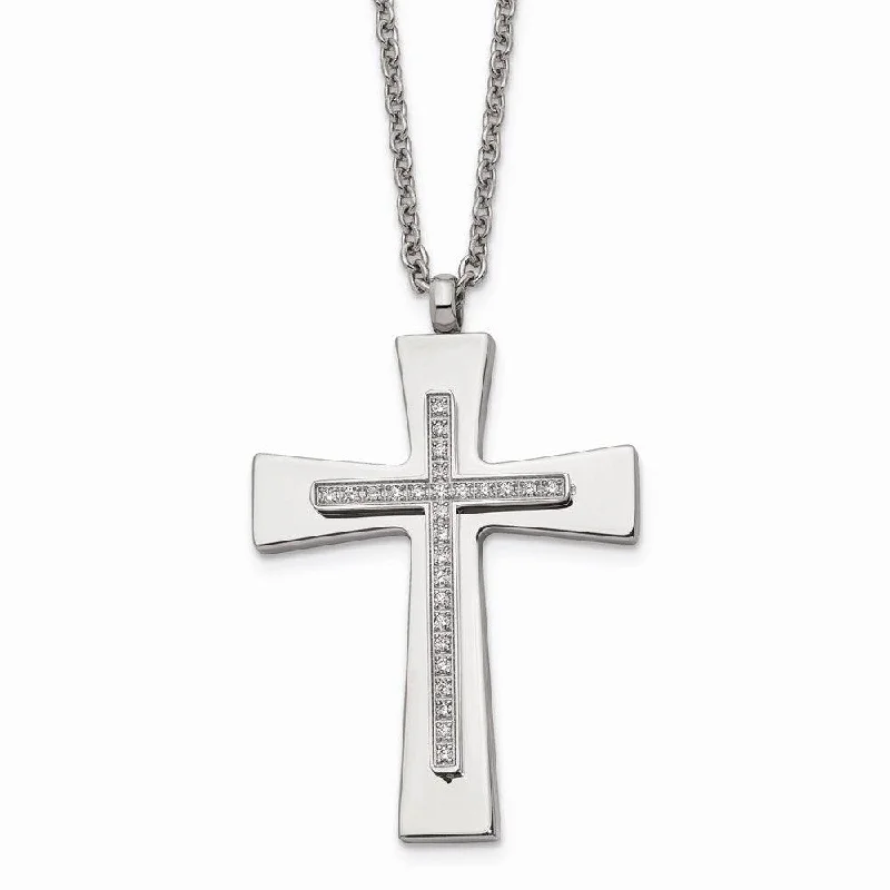 Ladies necklaces bespoke options-Stainless Steel Polished CZ Cross Necklace