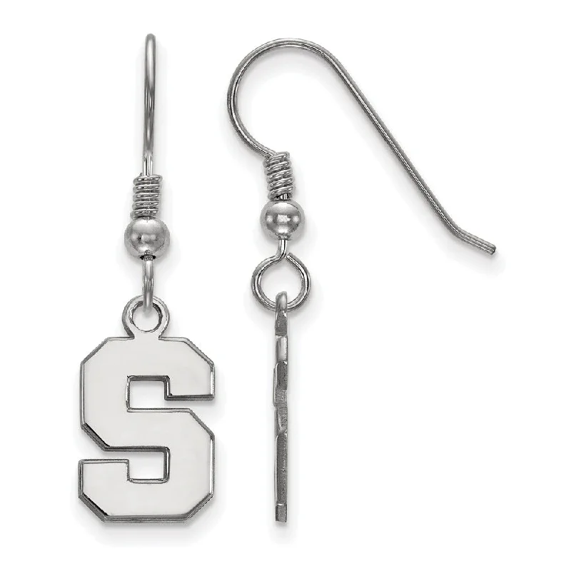 Ladies earrings size options-Sterling Silver Michigan State University Small 'S' Dangle Earrings