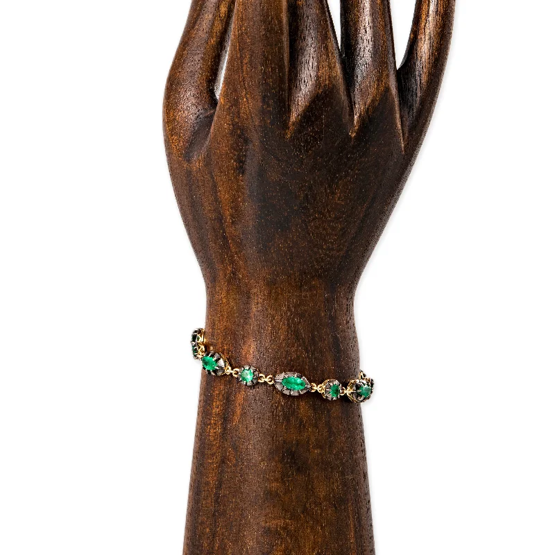 Ladies bracelets feather-light-BLACK RHODIUM GRADUATED MARQUISE + ROUND SOPHIA EMERALD BRACELET