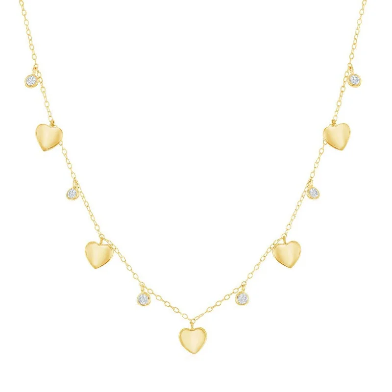 Ladies necklaces steel options-Classic Women's Necklace - Alternating Gold Plated Heart and Bezel-Set CZ | M-6803-GP