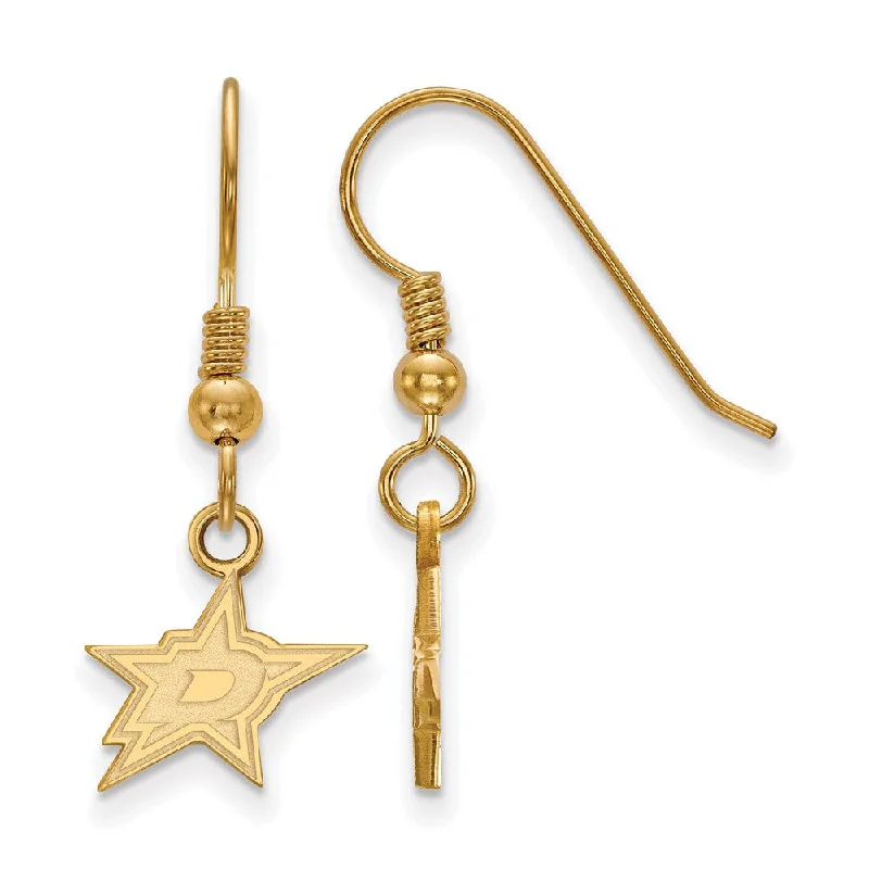 Ladies earrings high-end labels-SS 14k Yellow Gold Plated NHL Dallas Stars XS Dangle Earrings