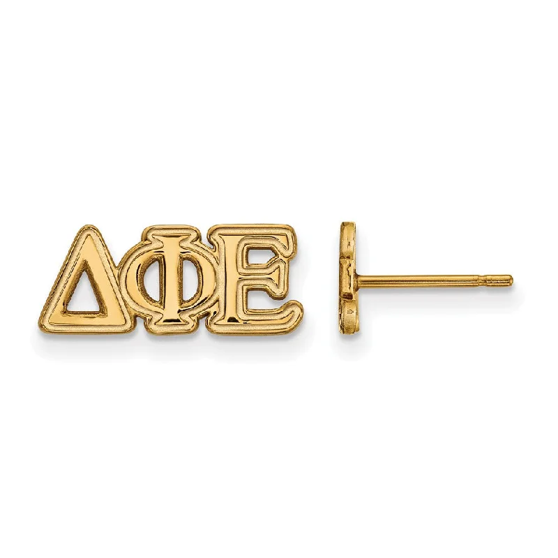 Ladies earrings playful designs-14K Plated Silver Delta Phi Epsilon XS Greek Letters Post Earrings