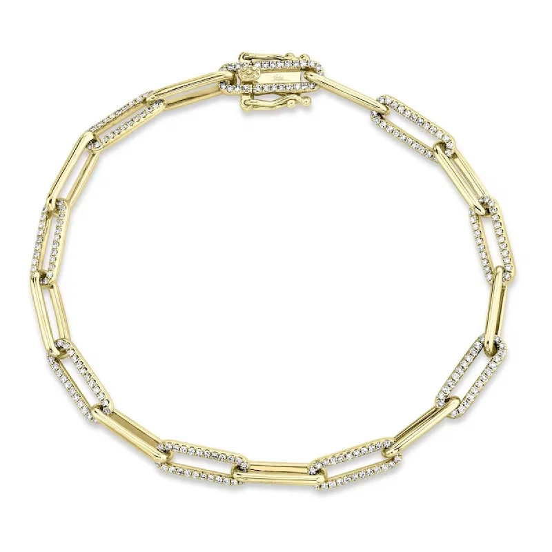 Ladies bracelets artistic designs-Yellow Gold Diamond Paperclip Link Bracelet