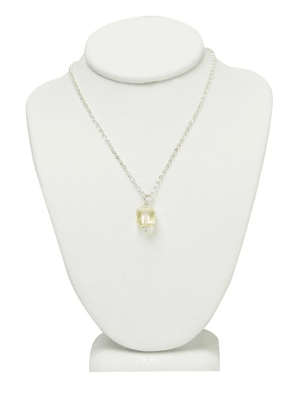 Ladies necklaces edgy flair-Jonquil Yellow Crystal Cube Necklace