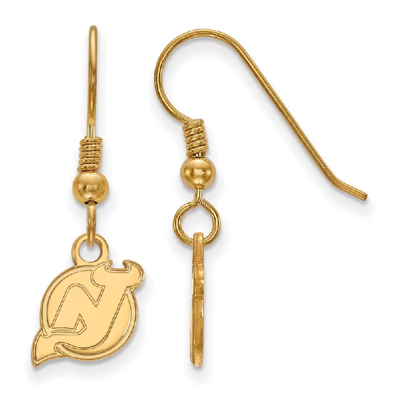 Ladies earrings dangling looks-SS 14k Yellow Gold Plated NHL New Jersey Devils XS Dangle Earrings