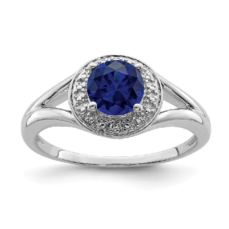 Ladies rings care tips-Sterling Silver .01 Ctw Diamond & Round Created Sapphire Ring