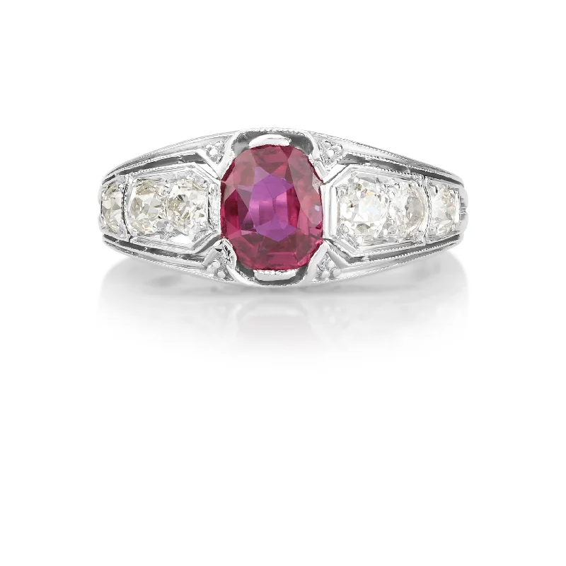 Ladies rings girlfriend surprises-Art Deco Ruby & Diamond Platinum Ring