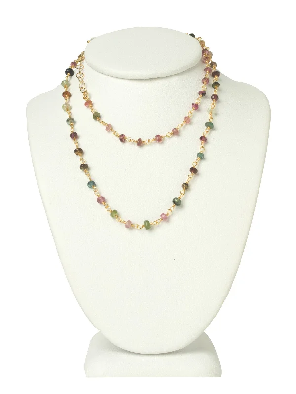 Ladies necklaces sapphire charms-LONG Watermelon Tourmaline Gemstone Necklace