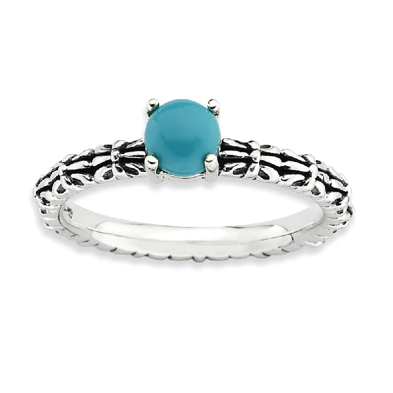 Ladies rings pinky styles-Antiqued SS Stackable Turquoise Ring