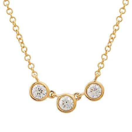 Ladies necklaces standout pieces-BLU THREE DIAMOND BEZEL SET NECKLACE.