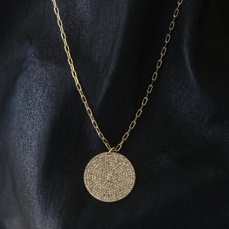 Ladies necklaces shape designs-LUNA PAVE DIAMOND DISC NECKLACE