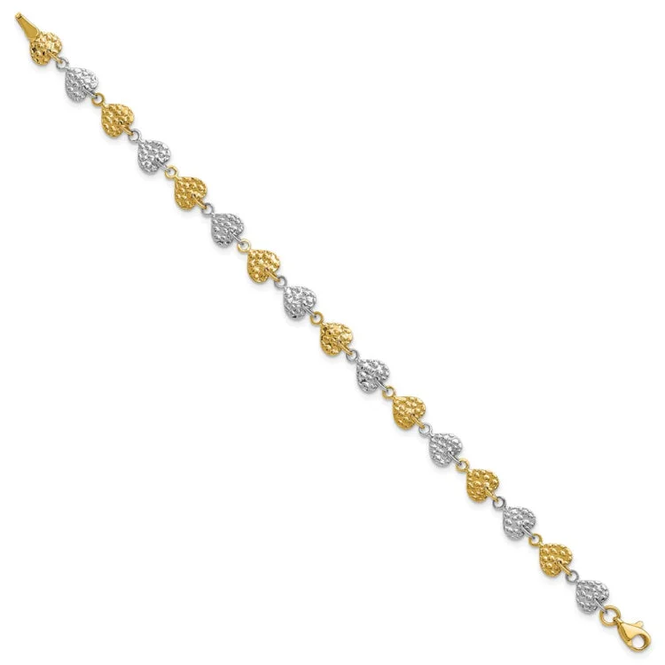 Ladies bracelets shop finds-14K Two-tone Hammered Hearts Bracelet