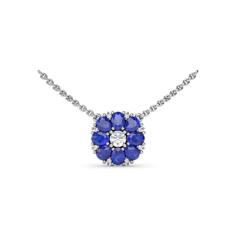 Ladies necklaces age styles-Sapphire Flower Cluster Necklace N1873S