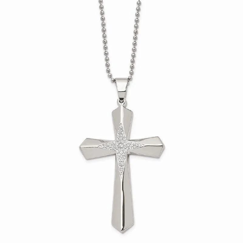 Ladies necklaces jade styles-Stainless Steel Polished CZ Cross Necklace