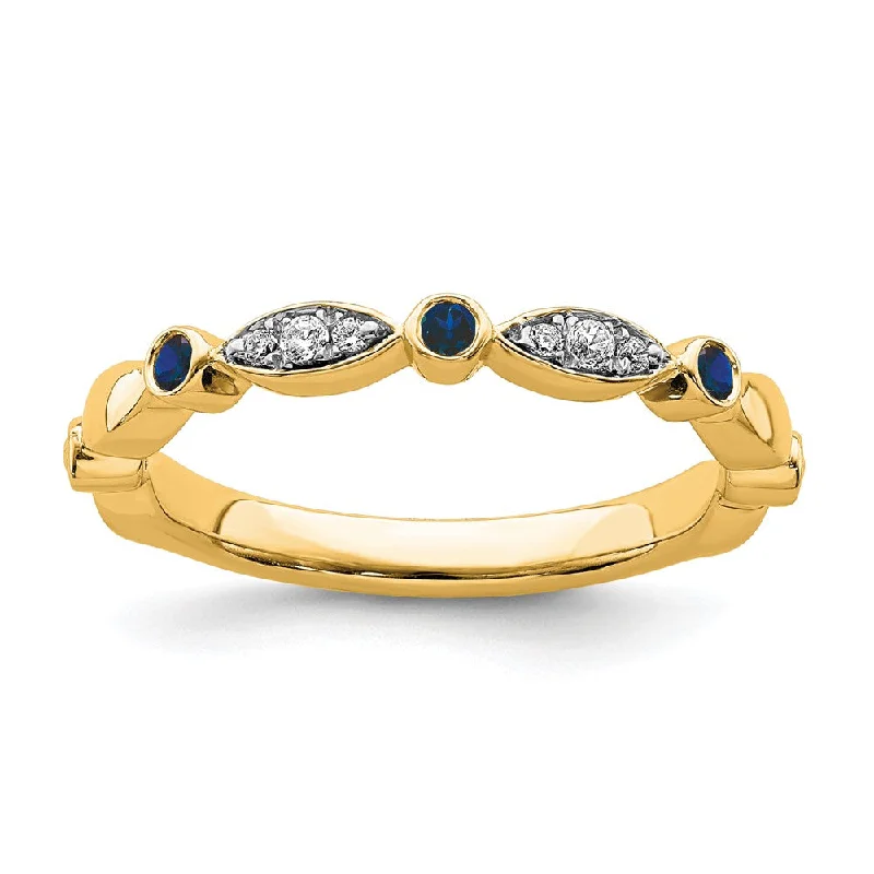 Ladies rings girlfriend surprises-14k Yellow Gold Created Sapphire & .05 Ctw Diamond Stackable Band