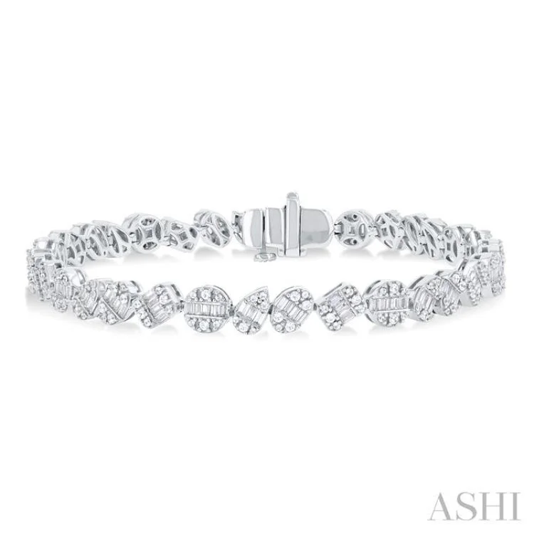 Ladies bracelets handmade crafts-2 3/4 ctw Mixed Shape Fusion Baguette and Round Cut Diamond Bracelet in 14K White Gold