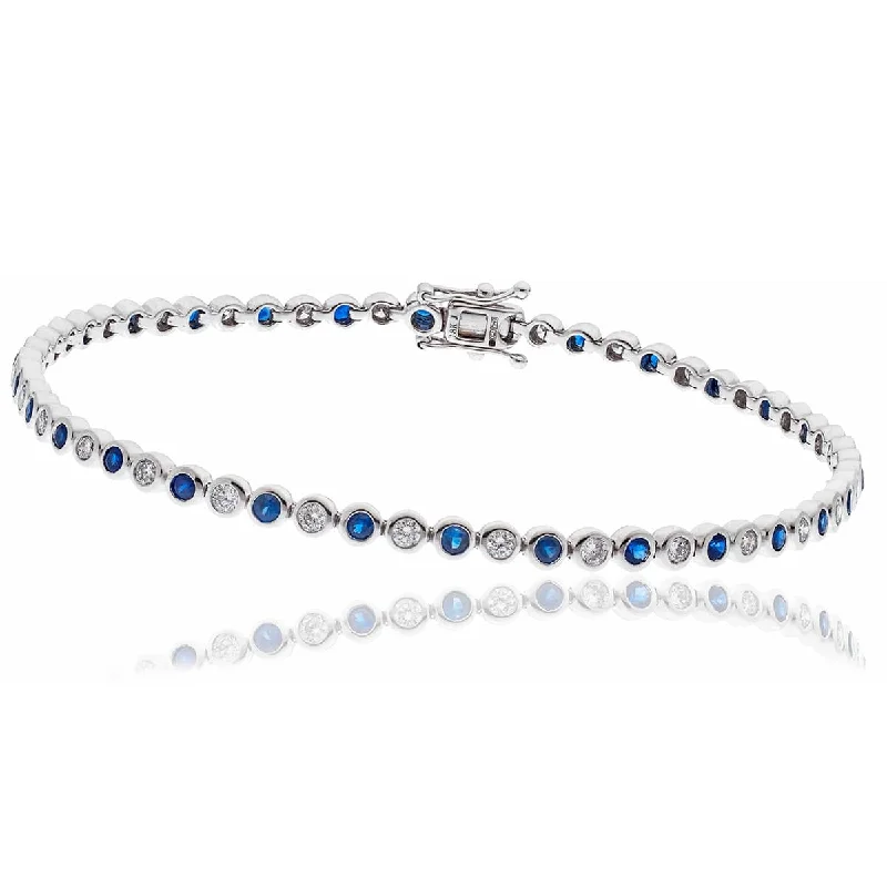 Ladies bracelets event glamour-Round Cut Sapphire and Diamond Bracelet in Rub Over Setting