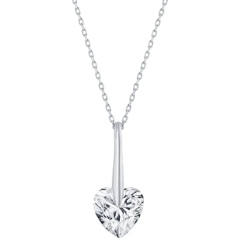 Ladies necklaces sleek modern-Classic Women's Necklace - Sterling Silver 10mm Heart CZ | M-6779