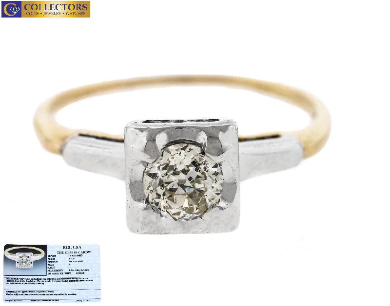 Ladies engagement rings couple sets-Ladies Vintage Estate 14K Yellow Gold 0.38ct Diamond Solitaire Engagement Ring