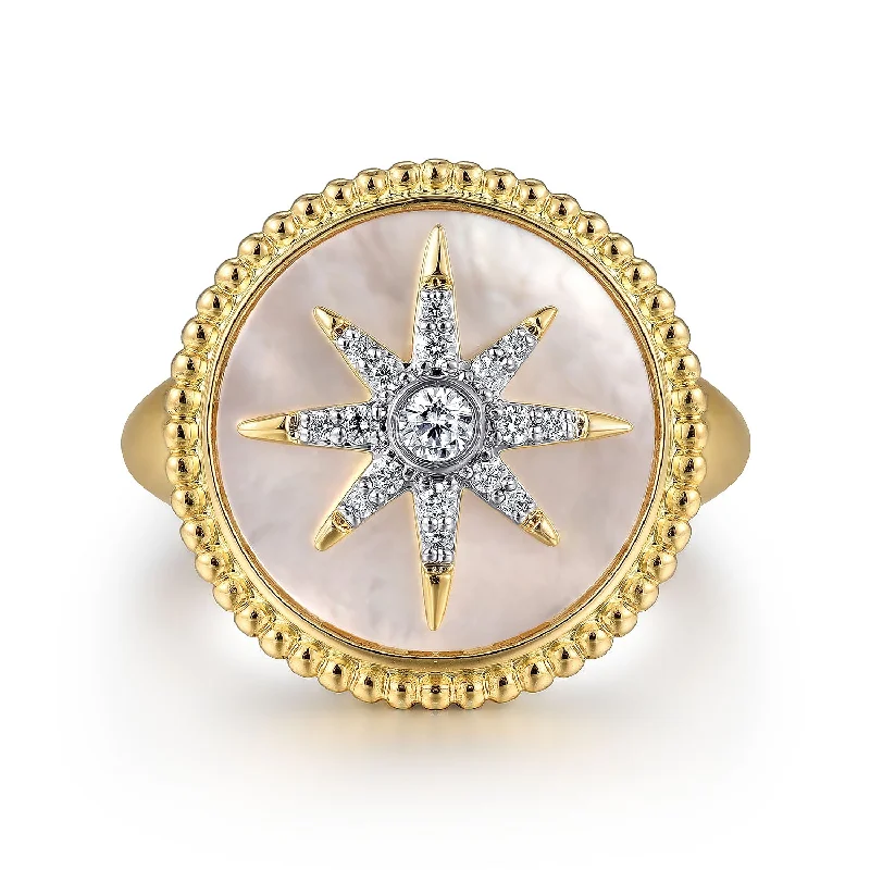 Ladies rings colorful gems-Mother of Pearl Starburst Ring in Yellow Gold by Gabriel & Co.