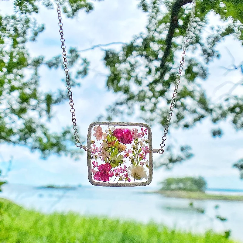 Ladies necklaces artistic designs-Pink Botanical Garden Necklace - BG48