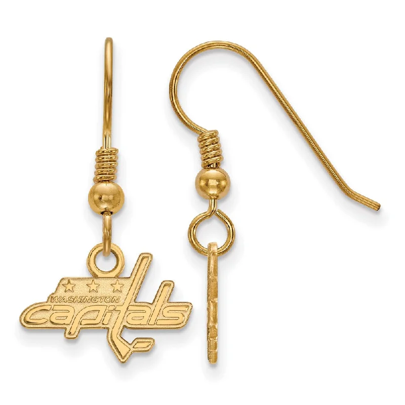 Ladies earrings mom’s day-SS 14k Yellow Gold Plated NHL Washington Capitals XS Dangle Earrings