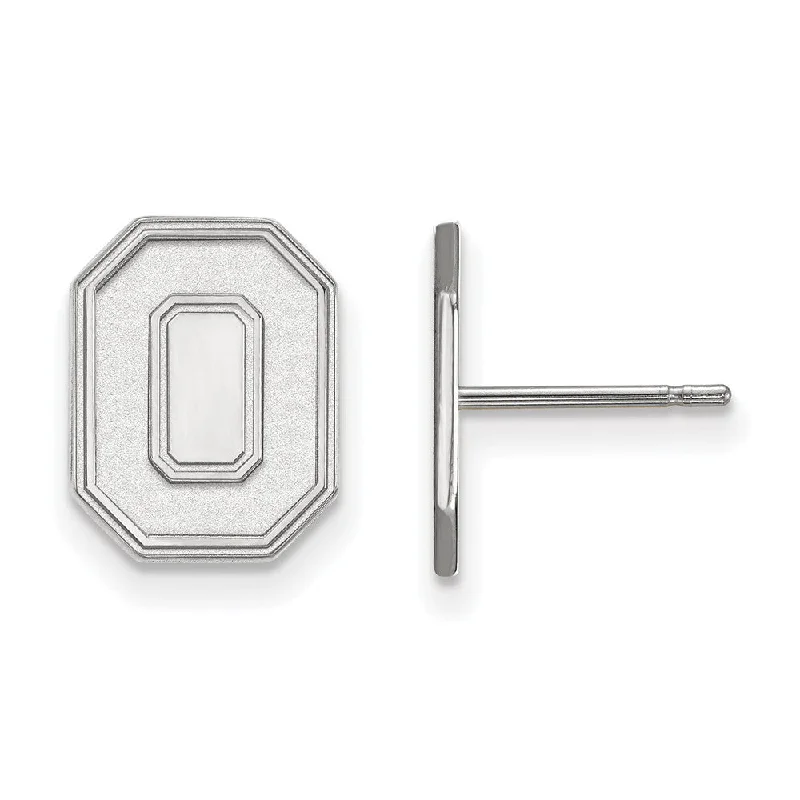 Ladies earrings promo offers-14k White Gold Ohio State University Small Initial O Post Earrings