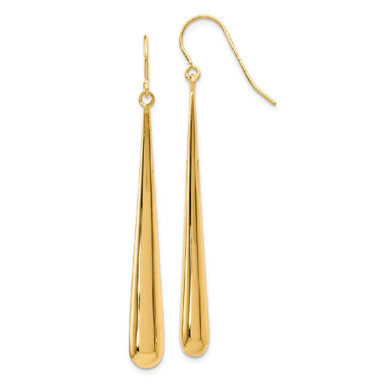 Ladies earrings pearl studs-14k Yellow Gold Long Polished Teardrop Dangle Earrings, 52mm (2 Inch)