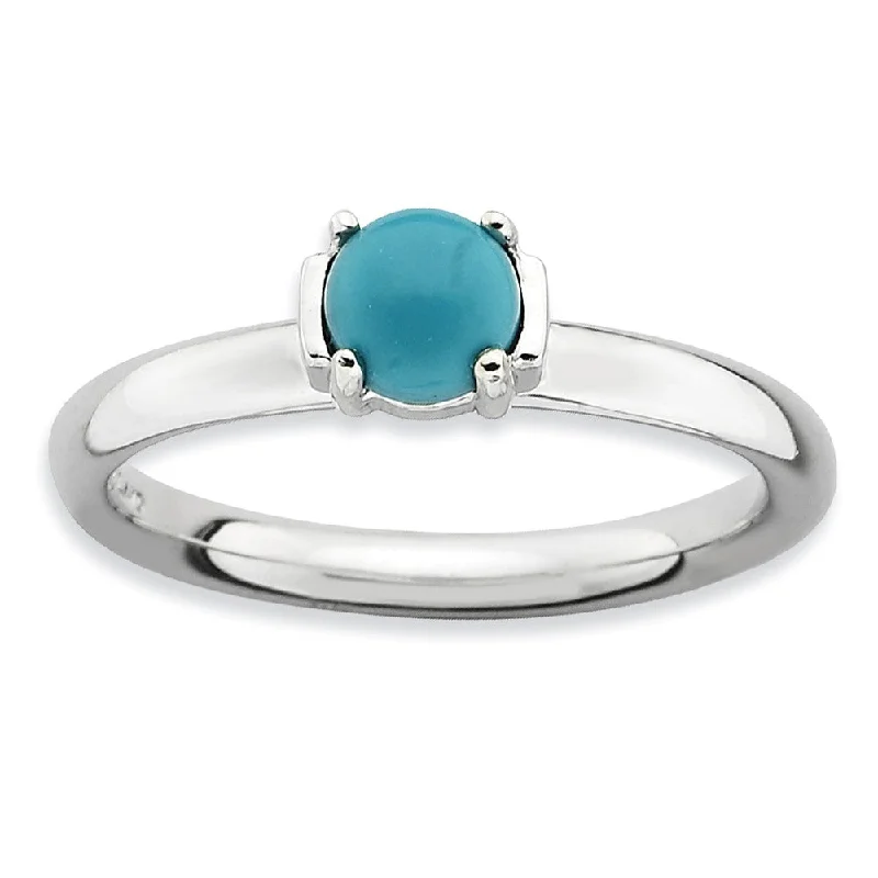 Ladies rings light luxury-Silver Stackable Turquoise Ring