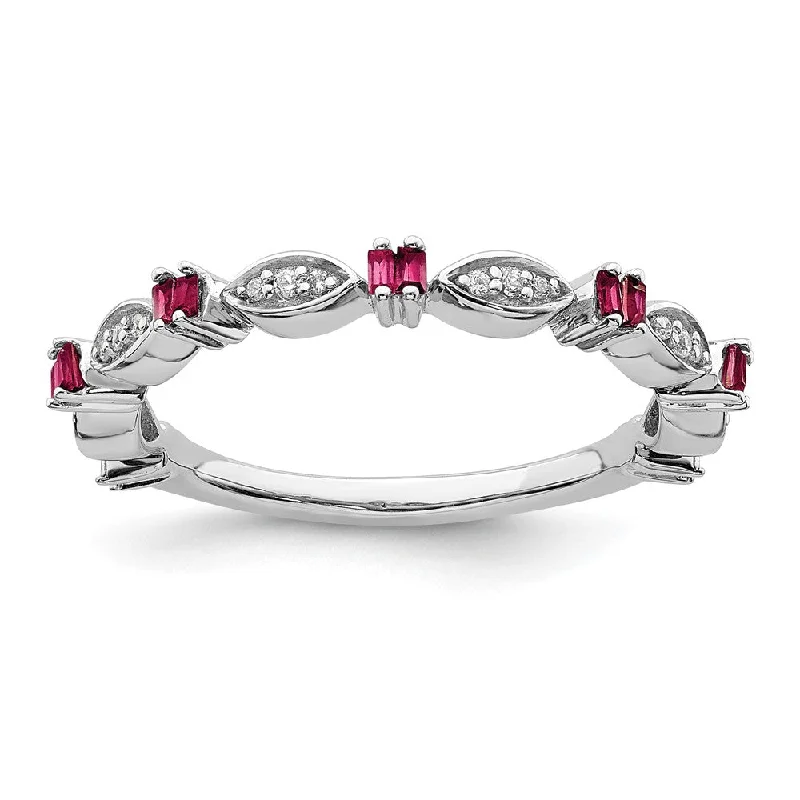 Ladies rings animal themes-2.5mm Sterling Silver, Lab Created Ruby & Diamond Stack Band