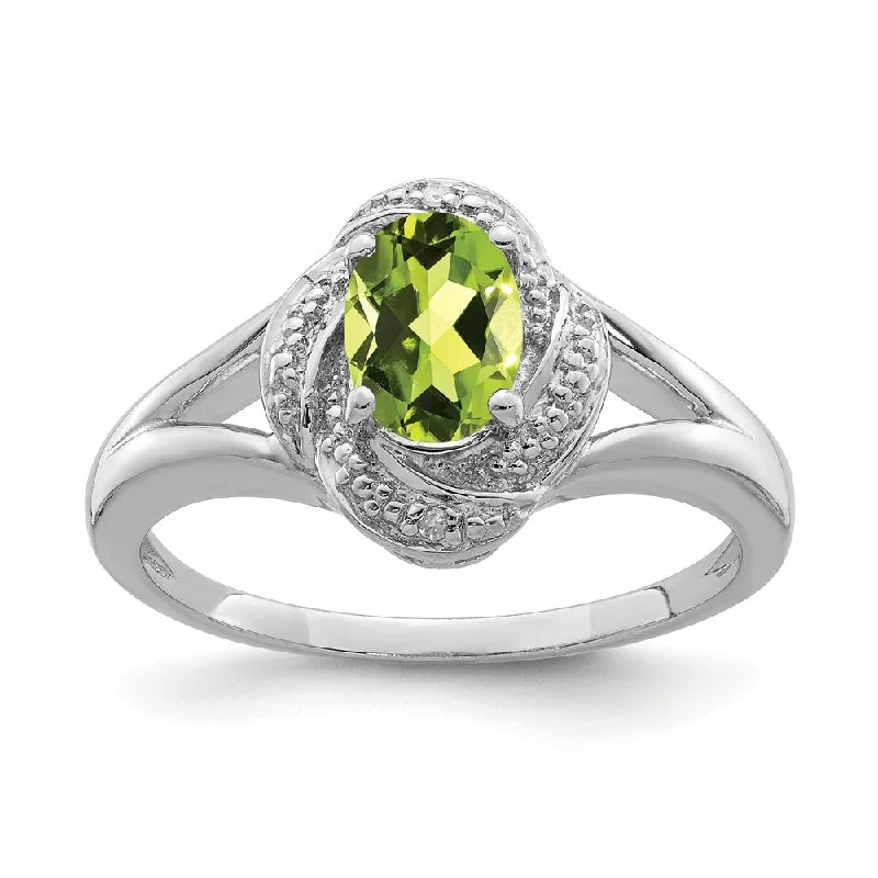 Ladies rings wedding bands-Sterling Silver .01 Ctw (H-I, I2-I3) Diamond & Oval Peridot Ring