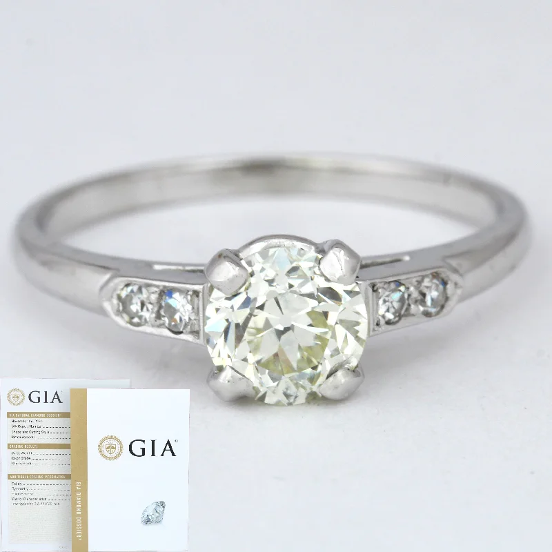 Ladies engagement rings sapphire stones-GIA Modern Solid Platinum 0.88ct and 0.10ctw Accent Diamond Engagement Ring