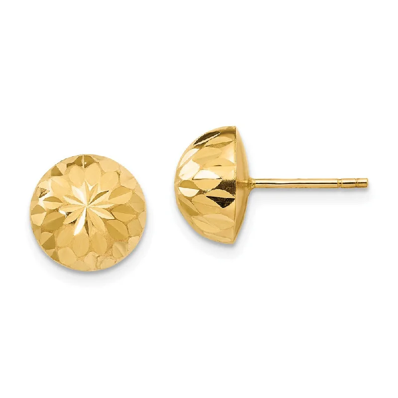 Ladies earrings matching sets-9mm Diamond-cut Half-Ball Post Earrings in 14k Yellow Gold