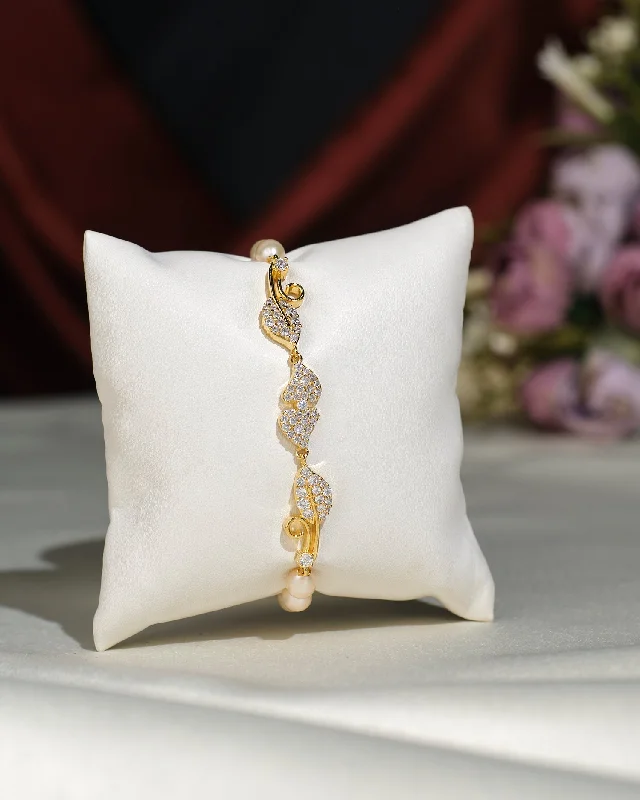 Ladies bracelets rose gold-Leaf CZ Pearl Bracelet