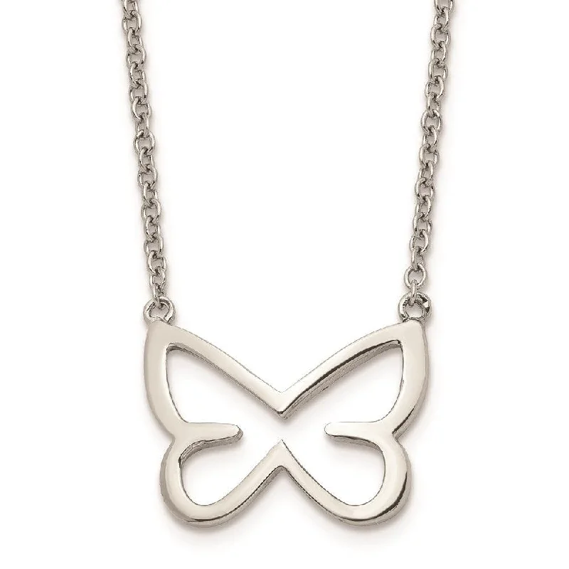 Ladies necklaces star styles-Stainless Steel Polished CZ Butterfly 2mm Necklace