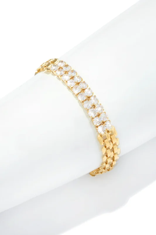 Ladies bracelets subtle luxury-Luba Cubic Zirconia Watch Band Bracelet - Gold