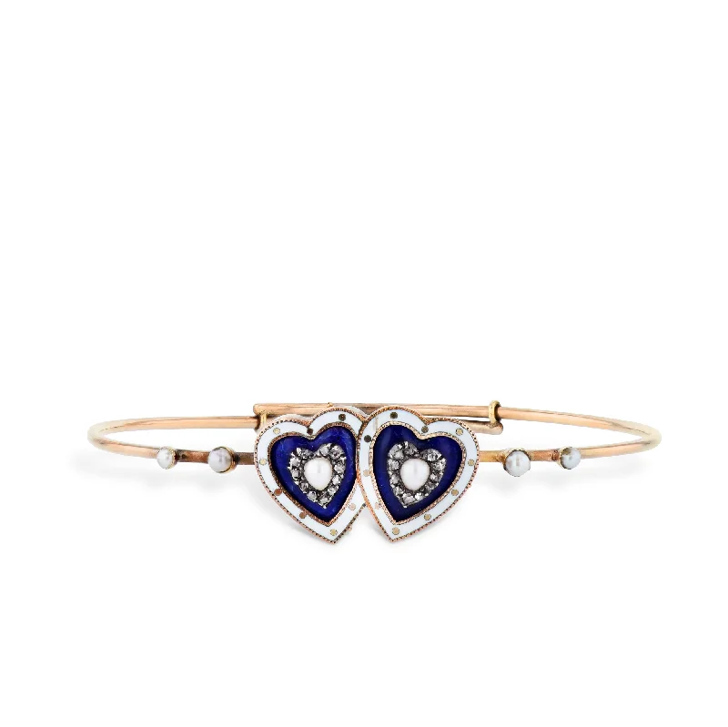 Ladies bracelets best brands-Victorian Gold Twin Hearts Diamond Estate Bracelet