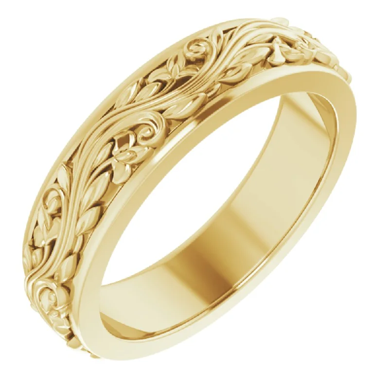 Ladies rings ring finger-5mm 14K Yellow Gold Sculptural Standard Fit Band