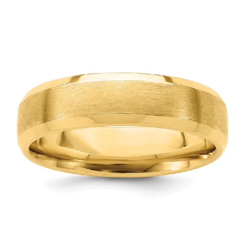 Ladies rings minimalist looks-6mm 14K Yellow Gold Brushed Beveled Edge Comfort Fit Band