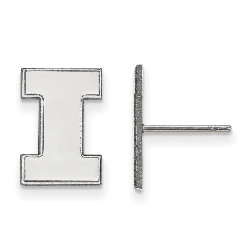 Ladies earrings artistic designs-14k White Gold University of Illinois Small Initial I Post Earrings