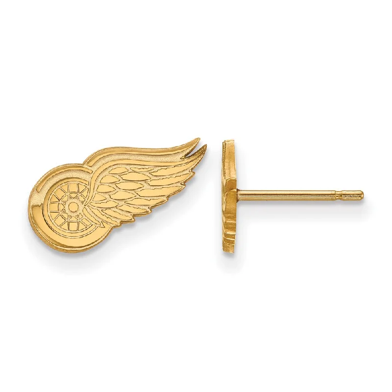 Ladies earrings work wear-SS 14k Yellow Gold Plated NHL Detroit Red Wings XS Post Earrings