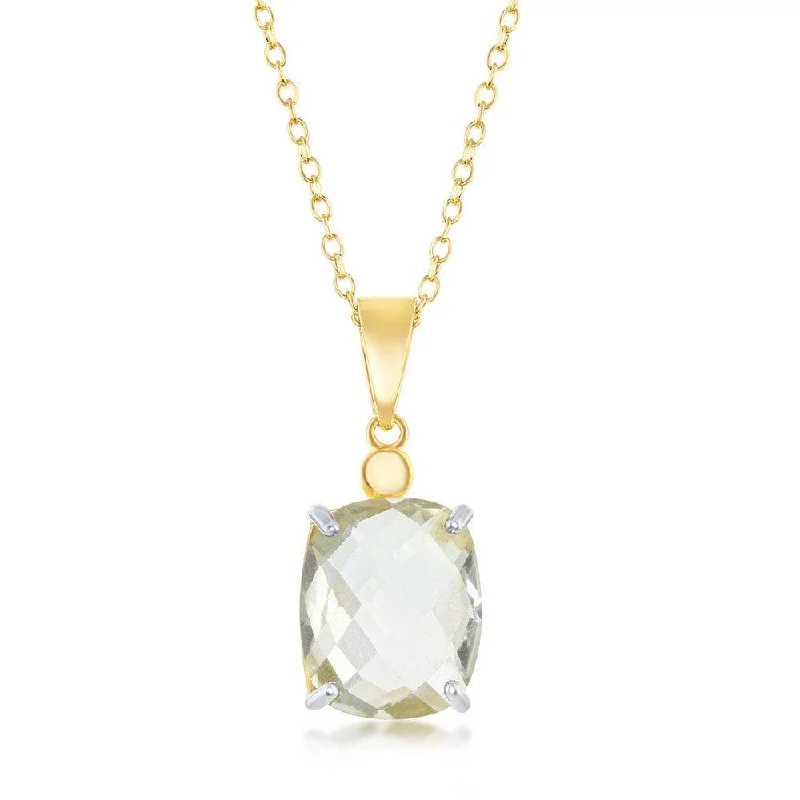 Ladies necklaces subtle luxury-Sterling Silver 4-Prong Checkered Green Amethyst Necklace