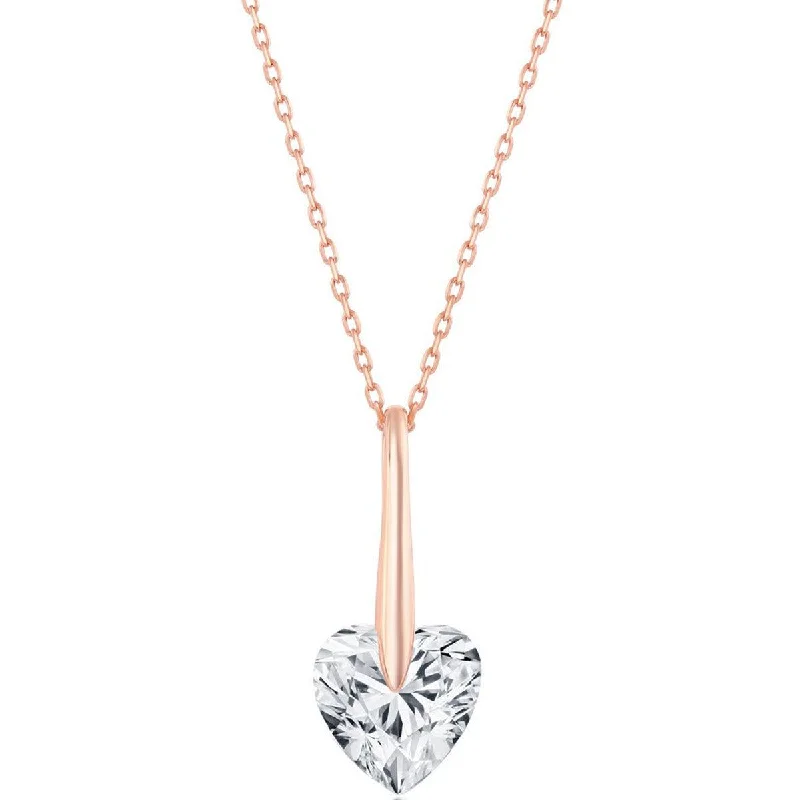 Ladies necklaces chain lengths-Classic Women's Necklace - Rose Gold Plated Sterling Silver 10mm Heart CZ | M-6779-RG