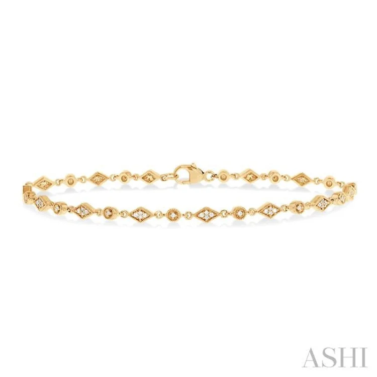 Ladies bracelets budget picks-1/4 ctw Art Deco Kite Round Cut Diamond Fashion Tennis Bracelet in 10K Yellow Gold