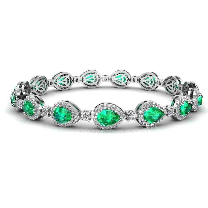 Ladies bracelets rare designs-Halo Pear Shape 9 Carat Emerald and Diamond Halo Bracelet BRHAPSE